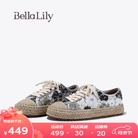 Bella Lily2024春季亮片复古渔夫鞋女花色麻绳板鞋减龄休闲鞋 银色 35
