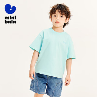 迷你巴拉男童女童短袖T恤成人夏季一家三口5A级抑菌宽松柔软 冰蓝80939 160cm