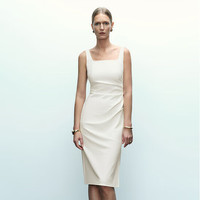 URBAN REVIVO 女士时尚简约褶皱开衩无袖连衣裙 UWG740077 本白 S
