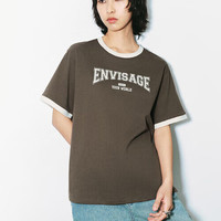 URBAN REVIVO 女装潮流拼接撞色印花棉质圆领短袖T恤UWV440116