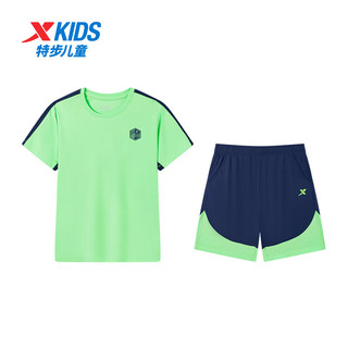 特步（XTEP）儿童童装夏季速干冰丝两件套竖排中国短袖套装 纯正黑 100cm