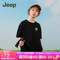 Jeep儿童短袖T恤季女大童运动速干衣修身休闲上衣男童 黑色-1351 170cm