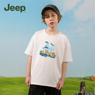 Jeep儿童短袖T恤季女大童运动速干衣修身休闲上衣男童 白色-1352 170cm