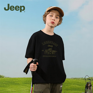 Jeep儿童短袖T恤季女大童运动速干衣修身休闲上衣男童 黑色-1353 175cm
