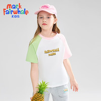 马克华菲2024男女童纯棉短袖儿童宽松半袖洋气宝宝上衣T恤JZ2 拼绿粉【攀爬猴字母】 110cm