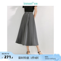 茵曼（INMAN）简约不对称百褶半身裙2024夏季女装通勤松紧高腰遮胯裙子 雅典灰 S