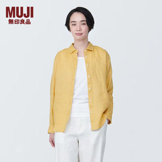 无印良品（MUJI） 女式 麻水洗衬衫领长袖衬衫女士衬衣外套夏季款上衣BC2JIA4S 浅黄色 M 160/84A