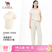 CAMEL 骆驼 冰感速干修身翻领女POLO衫T恤 Y24BA0L6018 杏色 M