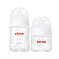 值选、PLUS会员：Pigeon 贝亲 婴儿玻璃奶瓶 自然实感第3代 宽口径80ml+160ml