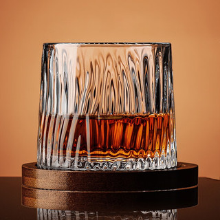 空座汀创意洋酒杯带底座威士忌杯玻璃果汁杯家用水杯旋转啤酒烈酒白酒杯 钻石纹+底座