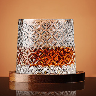 空座汀创意洋酒杯带底座威士忌杯玻璃果汁杯家用水杯旋转啤酒烈酒白酒杯 钻石纹+底座