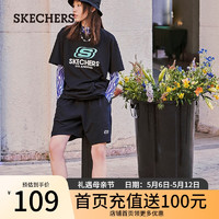 SKECHERS 斯凯奇 夏季新款男女舒适宽松休闲运动裤纯色针织短裤L122W057 碳黑/0018 L
