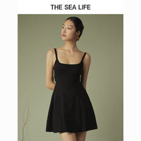 THE SEA LIFE 欧海一生 飘带小黑裙春夏季新款法式吊带连衣裙收腰气质短裙U11788
