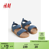 H&M童鞋男童2024夏季舒适时尚魔术贴模压内底踝带凉鞋1212338 蓝色 205mm
