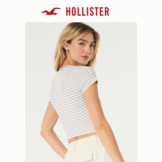 HOLLISTER24春夏美式风辣妹棉质短款短袖T恤 女 KI339-3539 灰褐色条纹 S (165/88A)