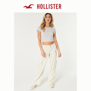 HOLLISTER24春夏美式风辣妹棉质短款短袖T恤 女 KI339-3539 灰褐色条纹 S (165/88A)