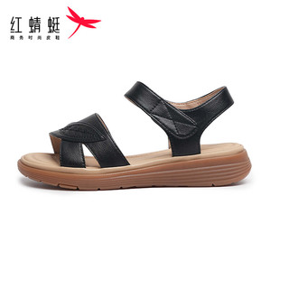 红蜻蜓凉鞋2024夏季舒适软底防滑中老年凉鞋 WJK24842黑色37