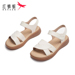 红蜻蜓凉鞋2024夏季舒适软底防滑中老年凉鞋 WJK24842米白色35