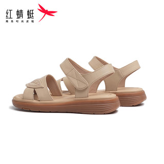 红蜻蜓凉鞋2024夏季舒适软底防滑中老年凉鞋 WJK24842杏色39