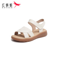 红蜻蜓凉鞋2024夏季舒适软底防滑中老年凉鞋 WJK24842米白色36