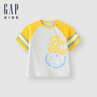 Gap男幼童2024夏季撞色小熊logo插肩短袖T恤儿童装上衣465349 灰色 100cm (2-3岁)偏小 选大一码