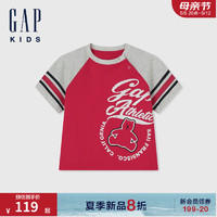 Gap男幼童2024夏季撞色小熊logo插肩短袖T恤儿童装上衣465349 红色 110cm (4-5岁) 亚洲尺码