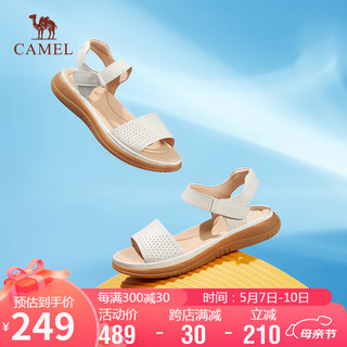 骆驼（CAMEL）休闲凉鞋女舒适便穿牛皮平跟魔术贴凉鞋 L24M007605 米白 36 