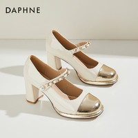 DAPHNE 达芙妮 新款小香风法式玛丽珍鞋女夏季拼色粗跟单鞋百搭气质高跟鞋