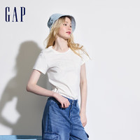 Gap女装2024夏季纯棉镂空字母印花logo短袖T恤宽松上衣546498 白色 175/92A(XL)亚洲尺码