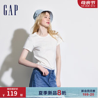 Gap女装2024夏季纯棉镂空字母印花logo短袖T恤宽松上衣546498 白色 170/88A(L)亚洲尺码