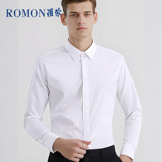 ROMON 罗蒙 纯色商务职业正装男士白衬衫工装外套长袖衬衣男CS108白色2XL