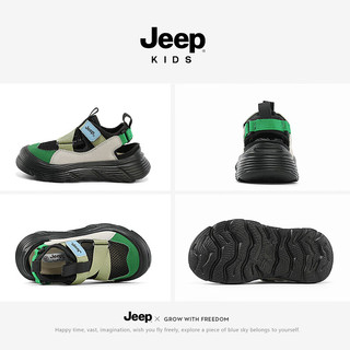 Jeep儿童朔溪凉鞋软底防滑运动包头童鞋2024夏季透气男童网鞋 黑绿 37码 鞋内长约23.9cm