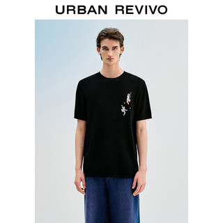 URBAN REVIVO 男装潮流设计感刺绣撞色短袖针织衫UMV940021