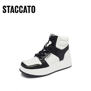 STACCATO 思加图 撞色高帮鞋面包鞋休闲鞋厚底鞋短靴女靴S2237CD3 熊猫黑白 39