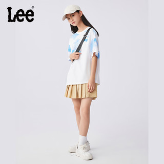 Lee男女童夏季纯棉短袖T恤2024休闲儿童夏装扎染半袖上衣打底衫 月光白 120cm