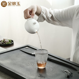 金镶玉 茶盘茶托乌金石茶盘手工精雕金音石茶台大号功夫茶具配件 和睦相处石茶盘