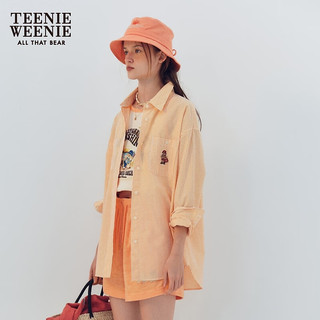 Teenie Weenie【泡泡纱】小熊2024年夏季条纹衬衫长袖衬衣时尚 橙色 170/L
