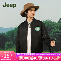 Jeep童装儿童外套2024春秋中大童休闲复古飞行员防风机车夹克 经典黑 130cm