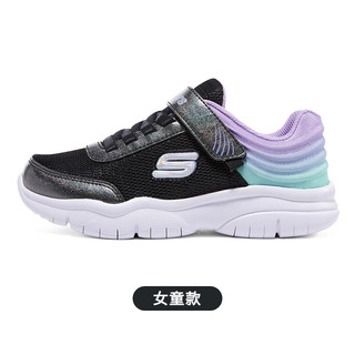 斯凯奇（Skechers）斯凯奇儿童鞋魔术贴小白鞋男女童休闲运动鞋中大童跑步鞋 女童/黑色/多彩色/BKMT 39.5码