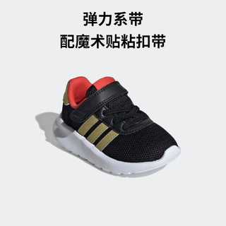 adidas LITE RACER 3.0 EL休闲学步鞋男婴童阿迪达斯轻运动 黑色/金色/红色 23码