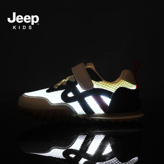 Jeep吉普男童网鞋夏款透气单网轻便童鞋2024跑鞋防滑儿童运动鞋子 白黑 31码 内长约19.8CM