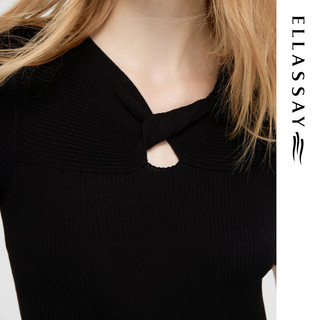 歌力思（ELLASSAY）2024春夏季新款法式气质扭结镂空设计修身双色针织衫女EWD351M031