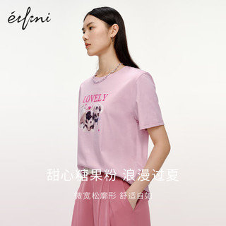 伊芙丽（eifini）伊芙丽可爱设计感萌宠糖果粉T恤女2024夏季宽松休闲短袖上衣 糖果粉 170/92A/XL