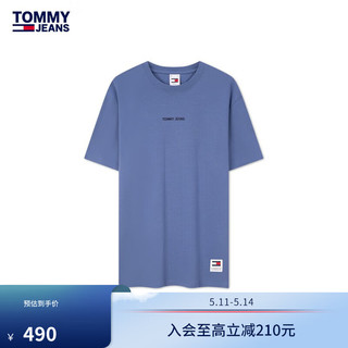 TOMMY JEANS24春夏男装纯棉平纹针织刺绣净色百搭合身短袖T恤18266 蓝灰色C6C XL （：165-180斤）