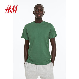 H&M灰色格雷系男女同款T恤夏季纯棉打底衫休闲短袖0608945 深蓝色185 175/108A