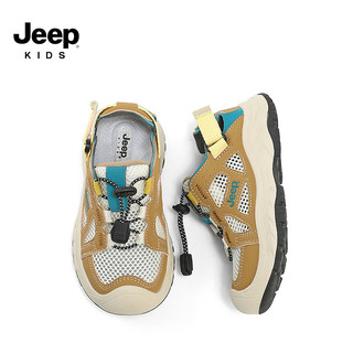 Jeep吉普童鞋男童网鞋夏季单网鞋子儿童运动鞋2024网面透气女童鞋 摩卡棕/象牙白 31码 鞋内约长19.9cm