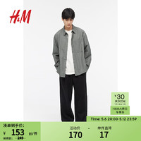 H&M 男装春季新款休闲宽松衬衫1183327 灰绿色 180/116