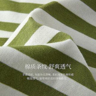 茵曼（INMAN）复古条纹T恤2024夏季女装短袖宽松百搭上衣 绿白条 XL
