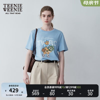 Teenie Weenie小熊女装2024夏装清新多巴胺大熊短袖T恤打底衫 浅蓝色 165/M