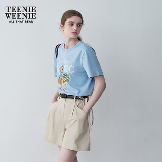 Teenie Weenie小熊女装2024夏装清新多巴胺大熊短袖T恤打底衫 浅蓝色 165/M
